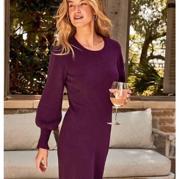 Tommy Bahama Pickford Balloon Sleeve Rum Berry Dk Red‎ Sweater Dress Women's XL - Picture 2 of 6